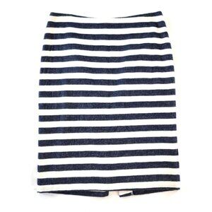 Ann Taylor Linen Blend Striped Navy Blue & White Women's Pencil Skirt 4